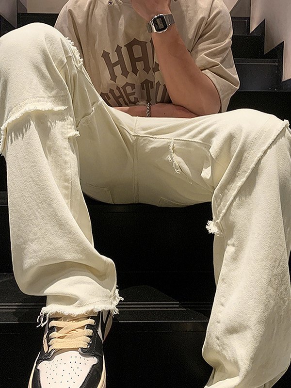 Ausgefranste Herrenjeans mit geradem Bein-3