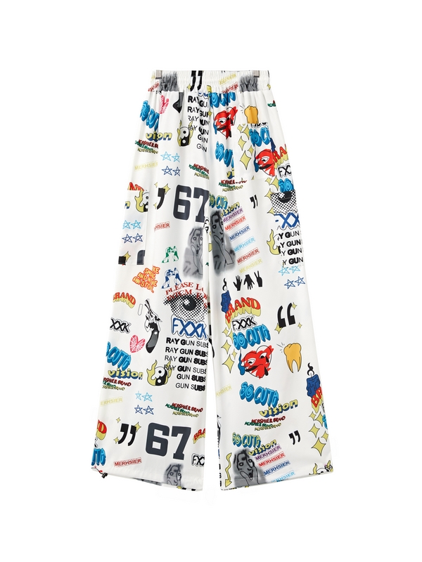 Interessante Herrenhose mit Graffiti-Print und weitem Bein-1