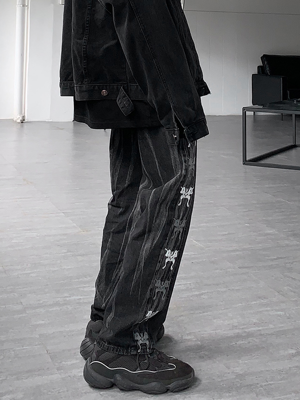 Herren-Jeans mit geradem Bein und Vintage-Ombre-Schmetterlings-Print-2