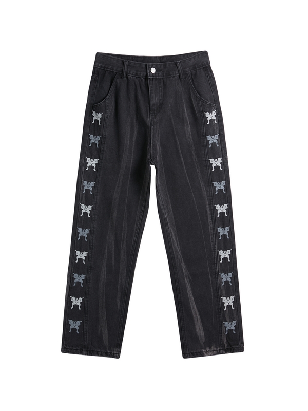 Herren-Jeans mit geradem Bein und Vintage-Ombre-Schmetterlings-Print-3