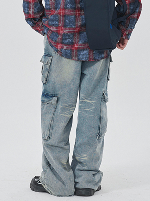 Verwaschene Herren-Cargojeans mit mehreren Taschen-1
