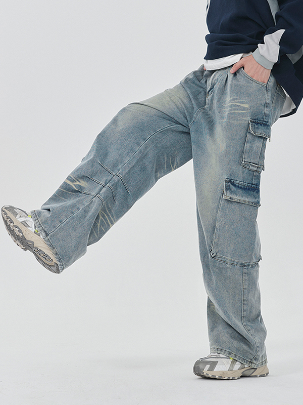 Verwaschene Herren-Cargojeans mit mehreren Taschen-4