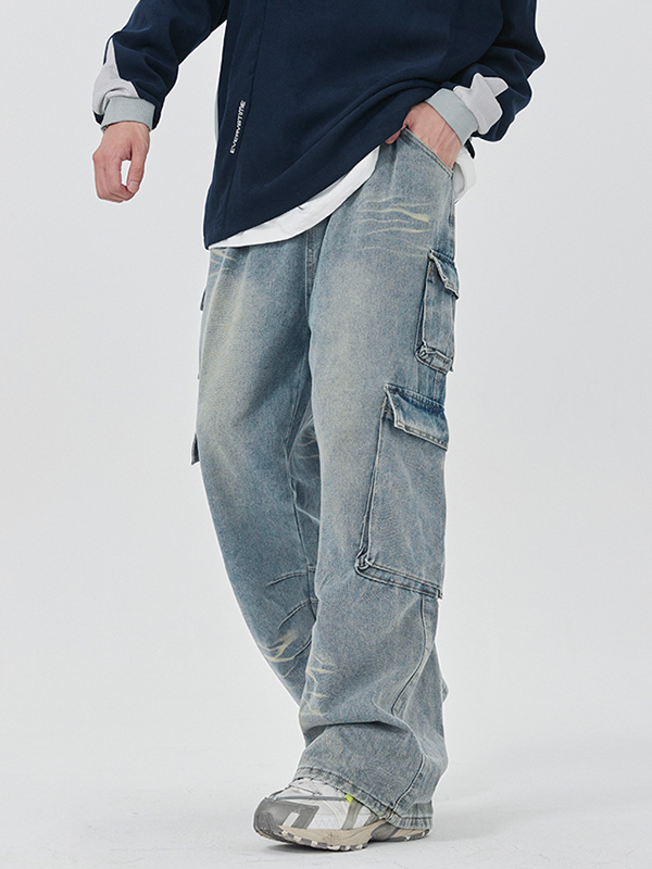 Verwaschene Herren-Cargojeans mit mehreren Taschen-3