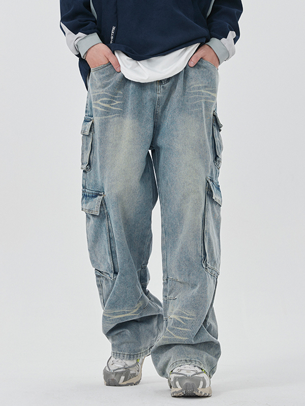Verwaschene Herren-Cargojeans mit mehreren Taschen-2