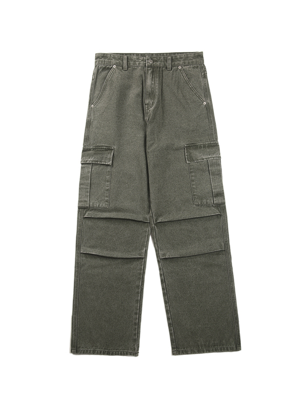Grüne Cargo-Jeans für Herren mit mehreren Taschen und Rüschen-1