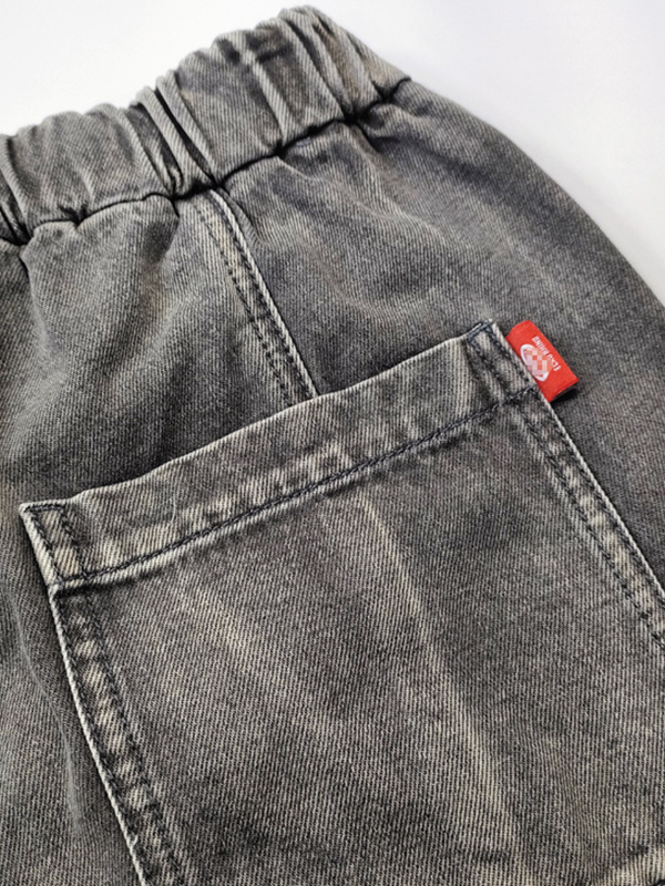 Grau gewaschene Splice-Kordelzug-Shorts für Herren-1