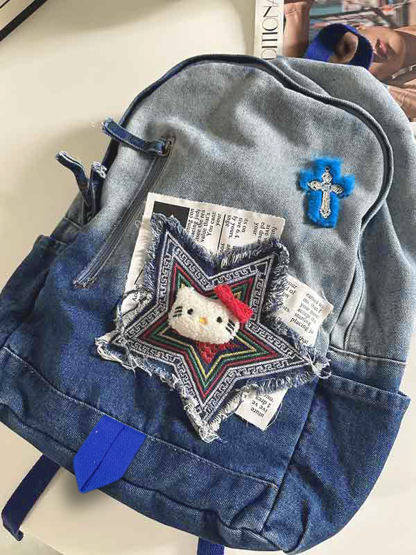 Denim-Rucksack mit Ombre-Stickerei und Dekor-1