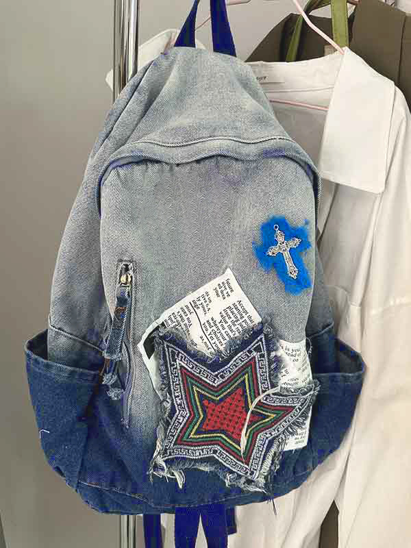 Denim-Rucksack mit Ombre-Stickerei und Dekor-2