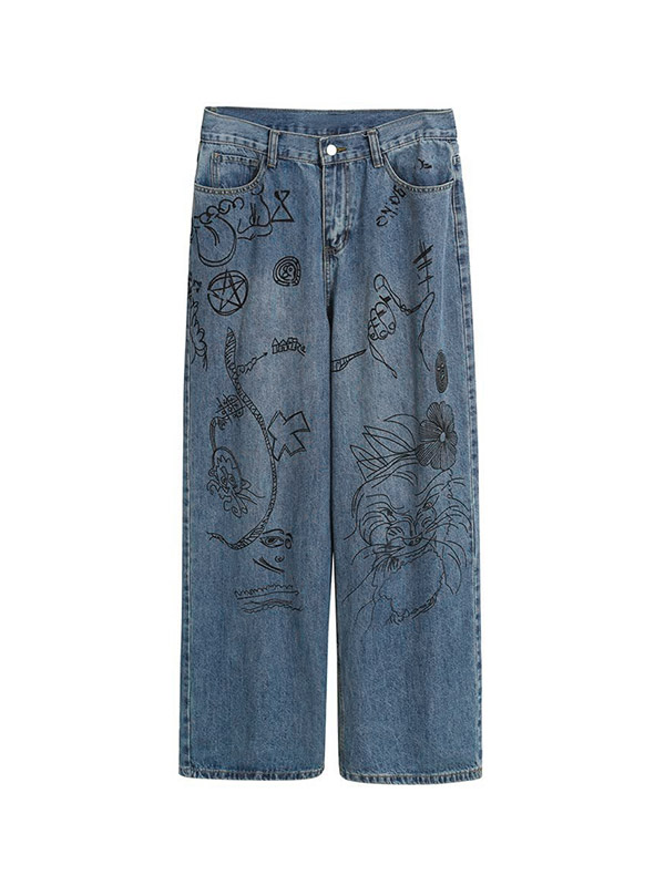 Interessante lockere Boyfriend-Jeans mit Graffiti-Print-4