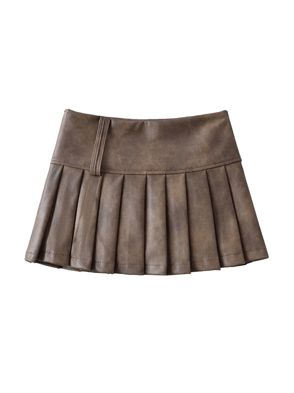 Plissee-Minirock aus Distressed-Leder mit hohem Bund-2