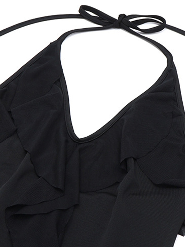 Minikleid mit Neckholder und Rüschenbesatz und unregelmäßigem Saum und V-Ausschnitt-7