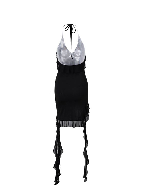 Minikleid mit Neckholder und Rüschenbesatz und unregelmäßigem Saum und V-Ausschnitt-6