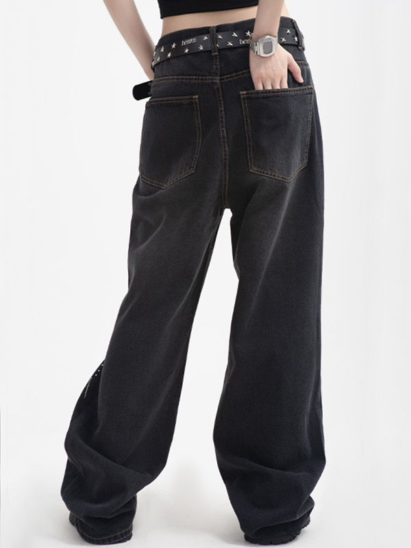 Zerrissene Jeans mit geradem Bein und Feuerwerk-Strassmuster für Herren-1