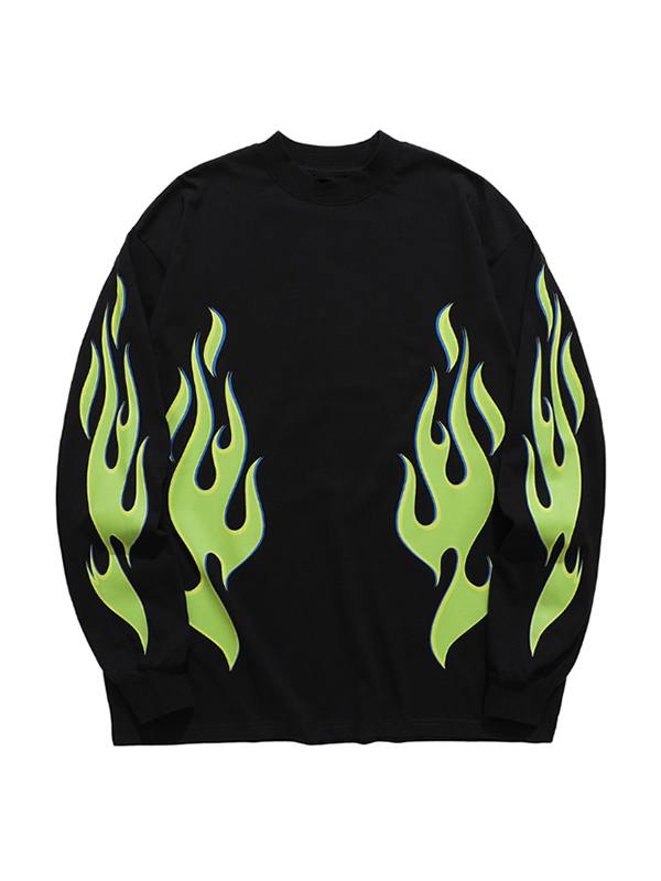 Herren-Langarm-T-Shirt mit leuchtend grünem Flammen-Print-5