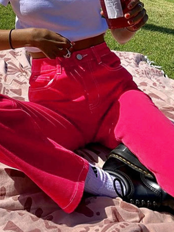 Gewaschene Boyfriend-Jeans mit Ziernähten-1