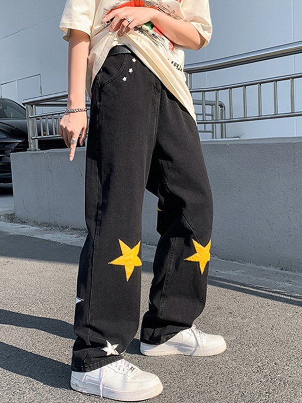 Lockere Jeans mit Patch-Star-Grafik für Herren-1
