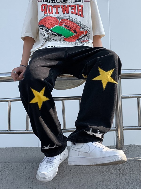 Lockere Jeans mit Patch-Star-Grafik für Herren-3