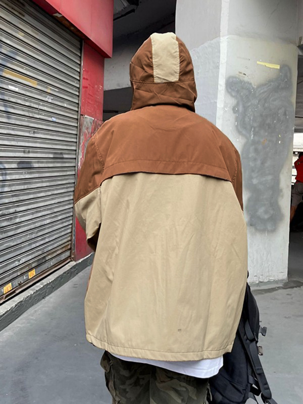 Oversize-Stickerei-Farbblock-Kapuzenjacke mit Reißverschluss-2