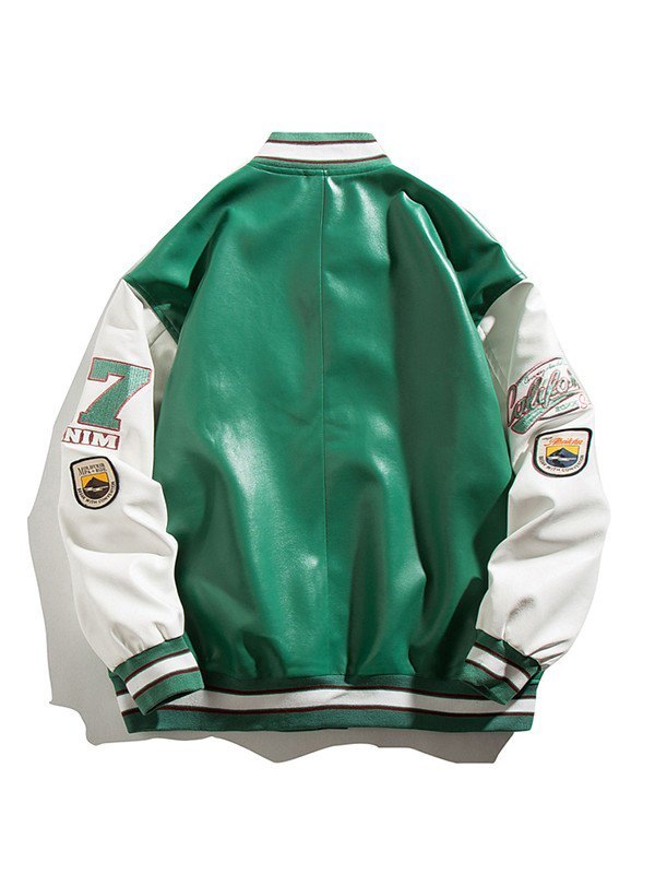 Bestickte Collegejacke aus PU-Leder für Herren-1
