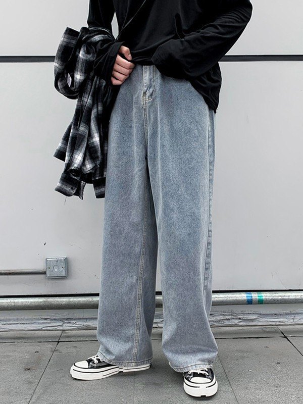 Gewaschene klassische Herrenjeans mit geradem Bein-1