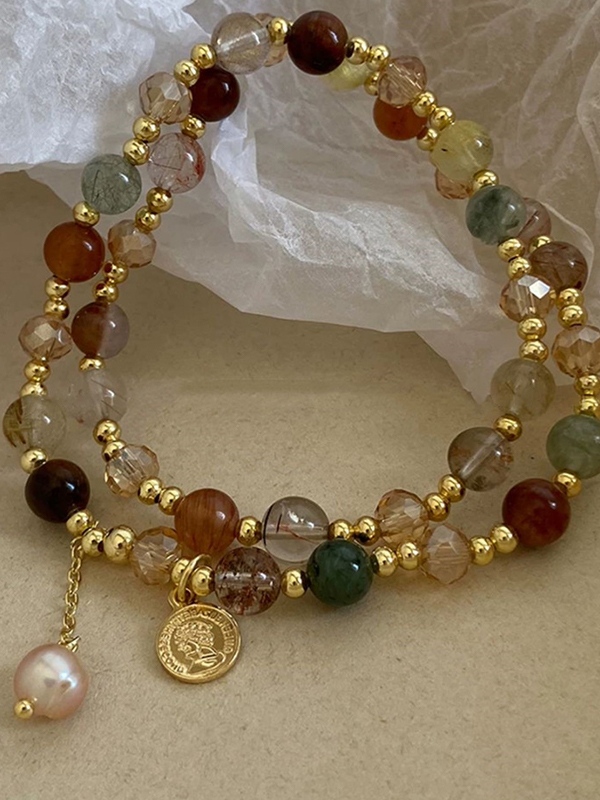 Doppellagiges Armband aus Stein und Perlen-1