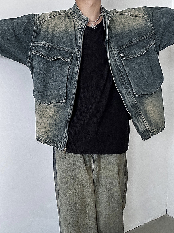 Vintage-Jacke mit Reißverschluss und großen Taschen-3