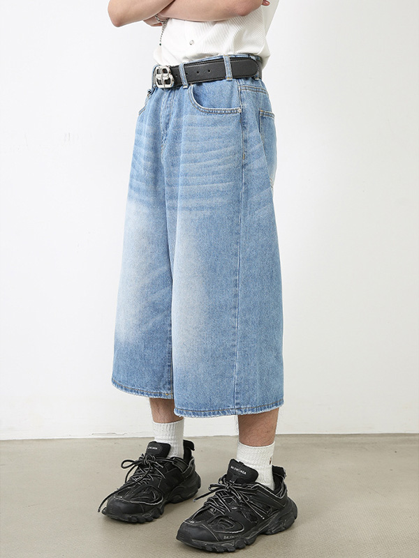 Jeansshorts im Streetstyle mit weitem Bein und geradem Bein-3