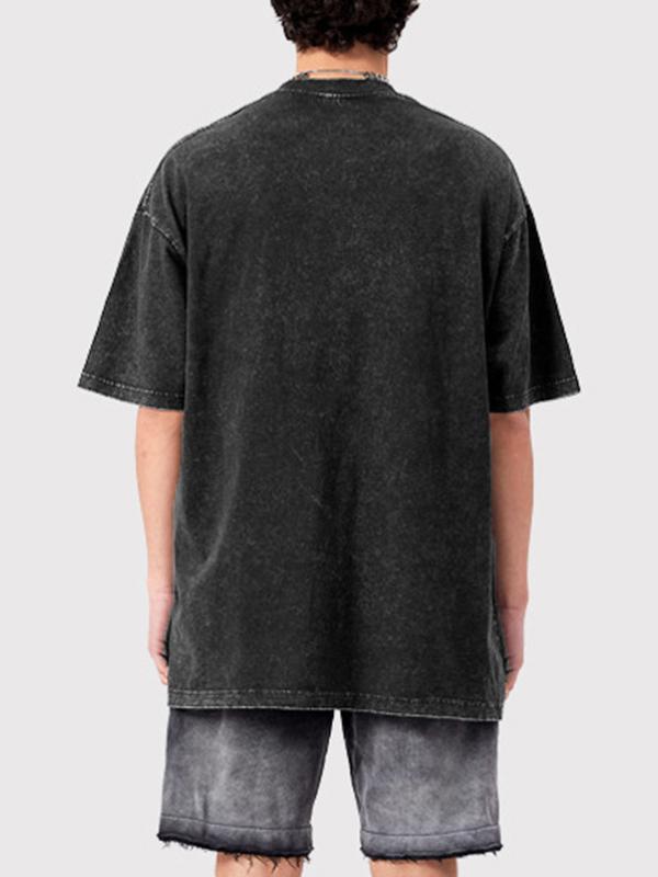 Herren-T-Shirt mit dunklem Print und verwaschenem Oversize-Kurzarm-2