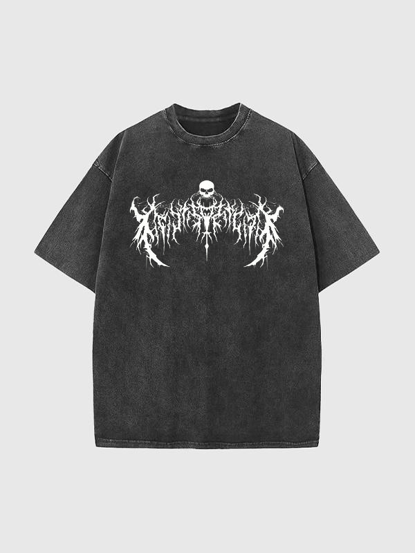 Herren-T-Shirt mit dunklem Print und verwaschenem Oversize-Kurzarm-3