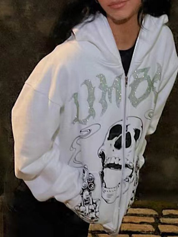 Herren-Hoodie mit Strass-Buchstabe und Totenkopf, schwarz-2