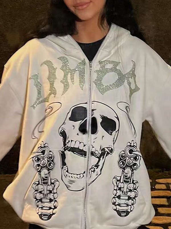 Herren-Hoodie mit Strass-Buchstabe und Totenkopf, schwarz-1
