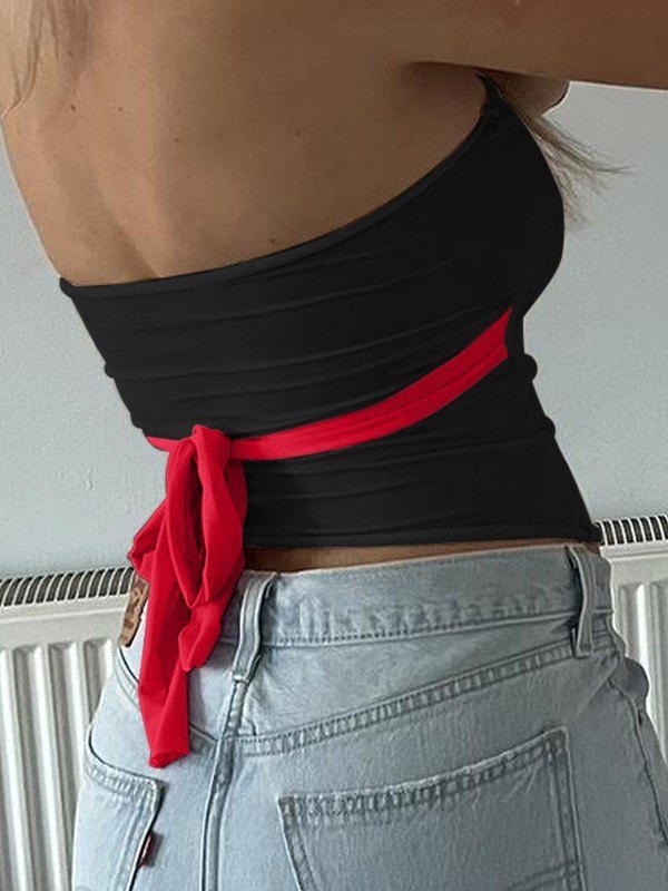 Schwarzes Bandeau-Top mit Bindeband-1