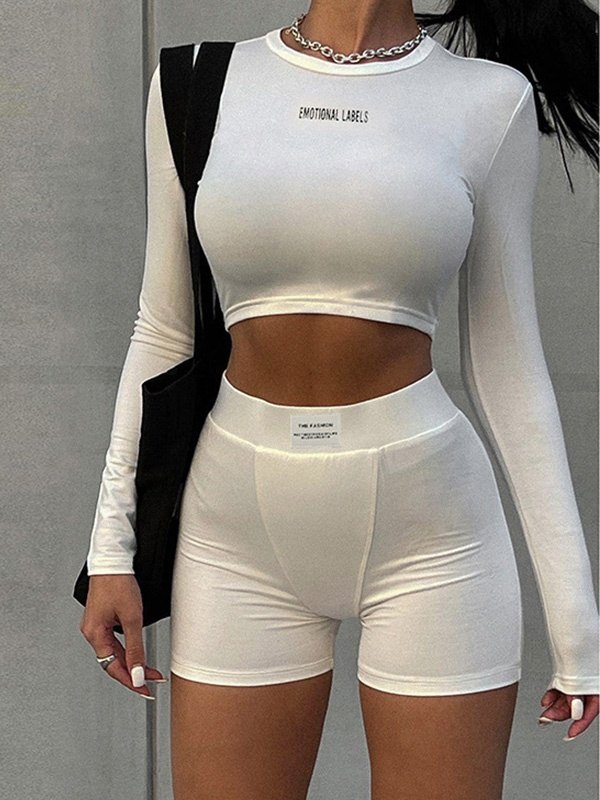 Vintage Langarm Crop Top Midiröcke Set-1