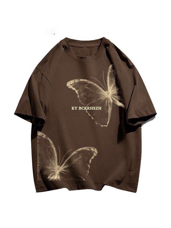 Übergroßes Kurzarm-T-Shirt mit Vintage-Schmetterlingsdruck-2
