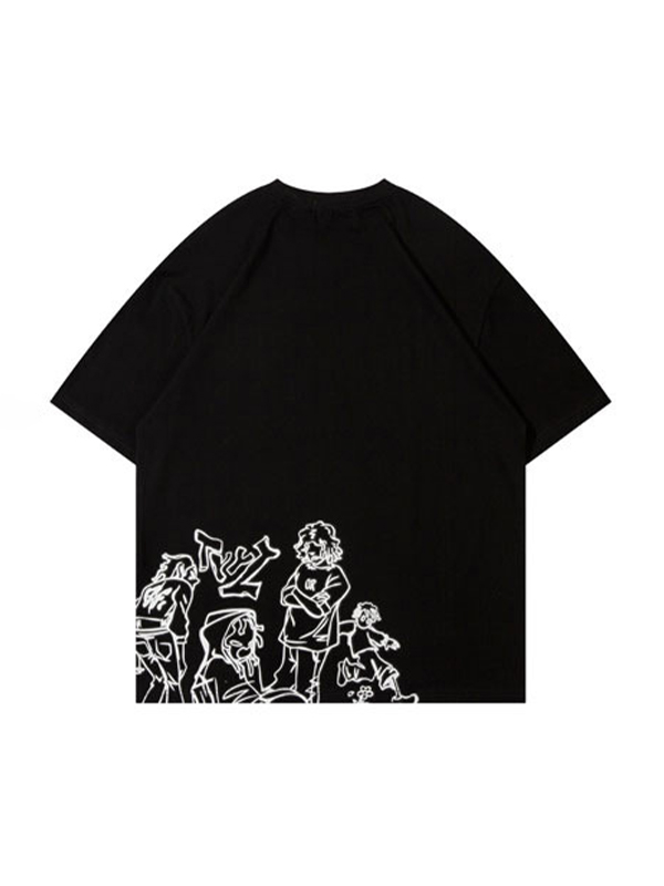 Übergroßes, kurzärmliges T-Shirt mit Street-Character-Graffiti-Print-1