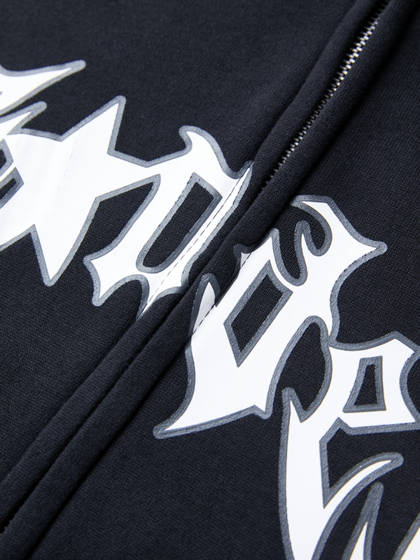 Übergroßer Kapuzenpullover mit durchgehendem Reißverschluss und Punk-Spider-Print für Herren-3