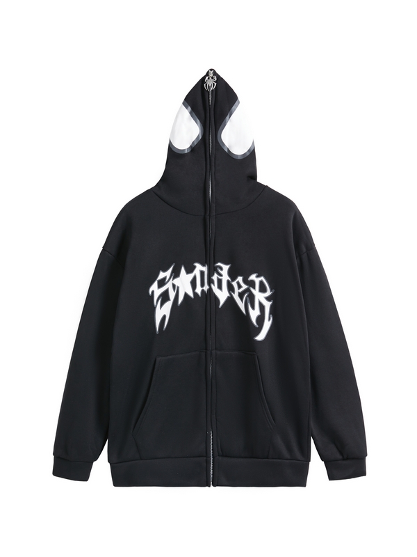 Übergroßer Kapuzenpullover mit durchgehendem Reißverschluss und Punk-Spider-Print für Herren-1