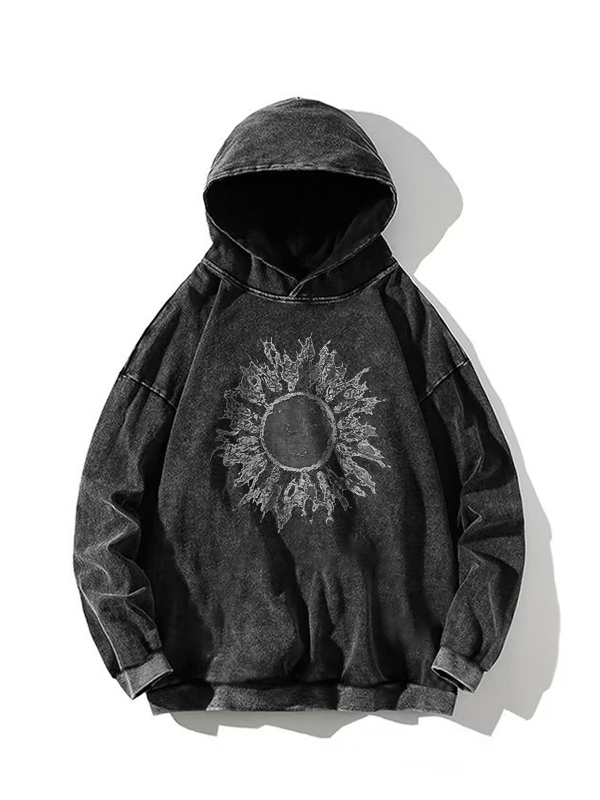 Übergroßer Kapuzenpullover mit Distressed Sun-Print für Herren-3