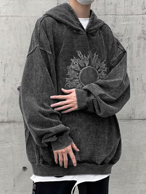 Übergroßer Kapuzenpullover mit Distressed Sun-Print für Herren-1