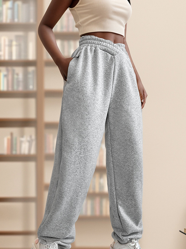 Solide Jogginghose mit überkreuzter Taille und Füßen-2