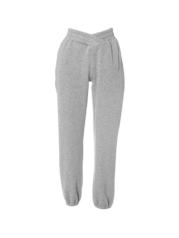 Solide Jogginghose mit überkreuzter Taille und Füßen-3
