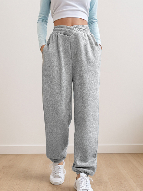 Solide Jogginghose mit überkreuzter Taille und Füßen-1