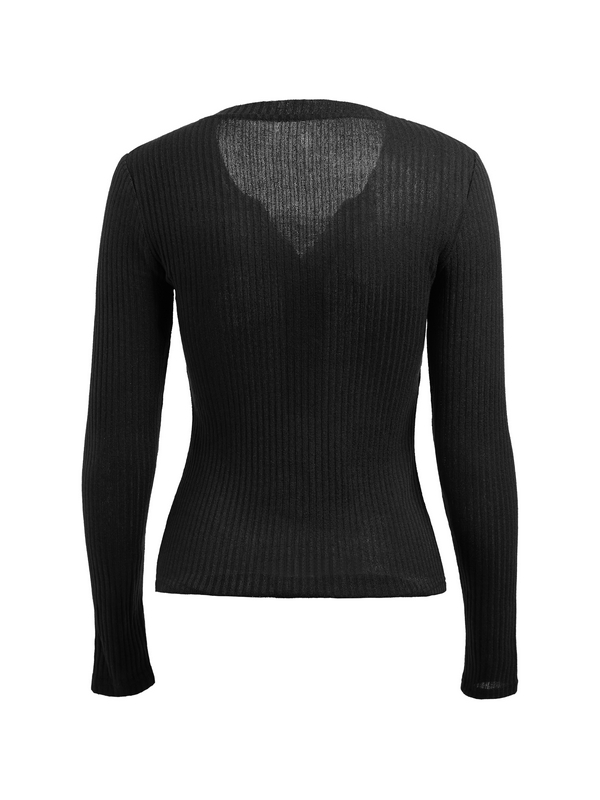 Langärmliges Stricktop mit Spitzeneinsatz und Knöpfen-4
