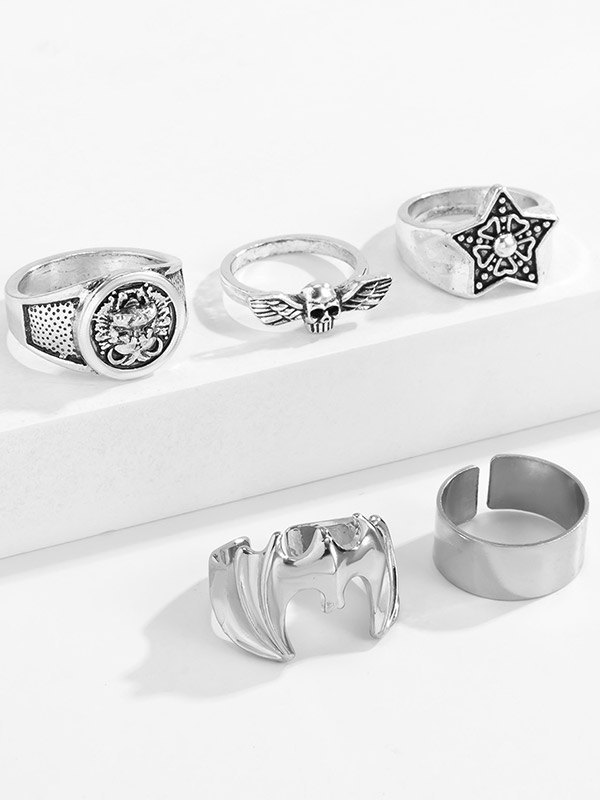 Herren 5pcs Punk Silberring-3