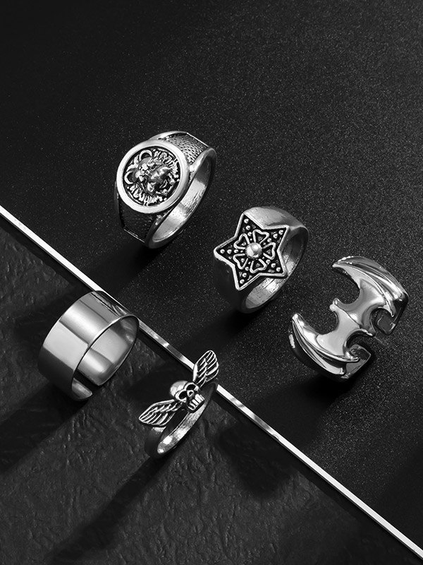 Herren 5pcs Punk Silberring-5