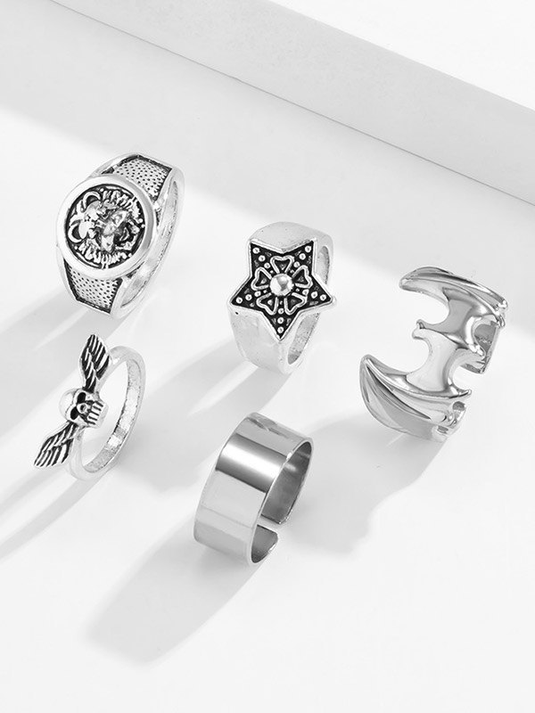 Herren 5pcs Punk Silberring-2