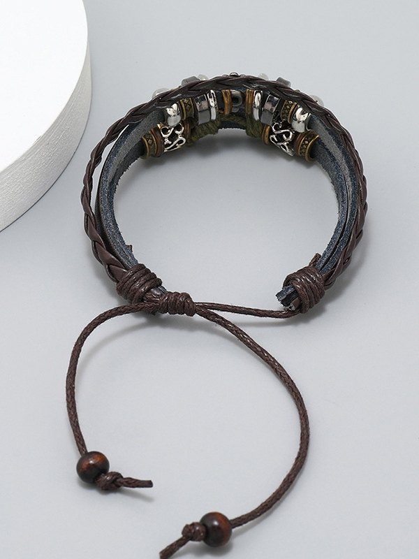 Mehrschichtiges Metallstern-PU-Lederarmband-1
