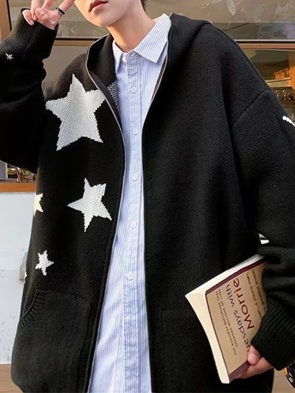 Star Jacquard-Cardigan mit Kapuze für Herren-3