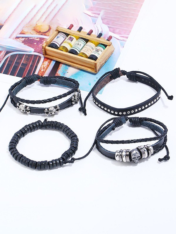 4pcs Schädel-Pu-Leder-Armband-Set-2