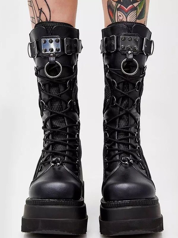 Bikerstiefel mit Plateauriemen-1